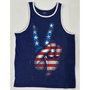 Chill Medium Mens Tank Top Blue Peace Sign American Flag Graphic Size M